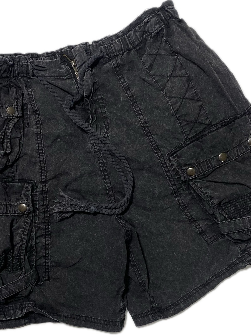 Angel Kiss Black Washed Cargo Shorts with Drawstring Waist
